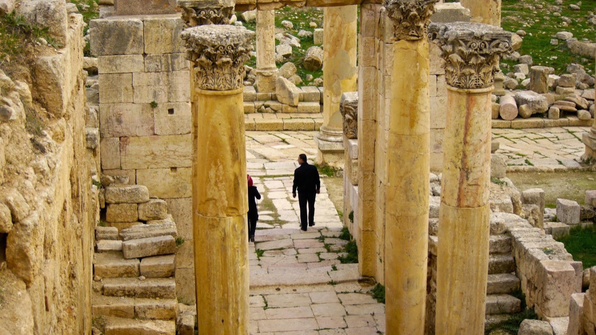 Through the colonnade